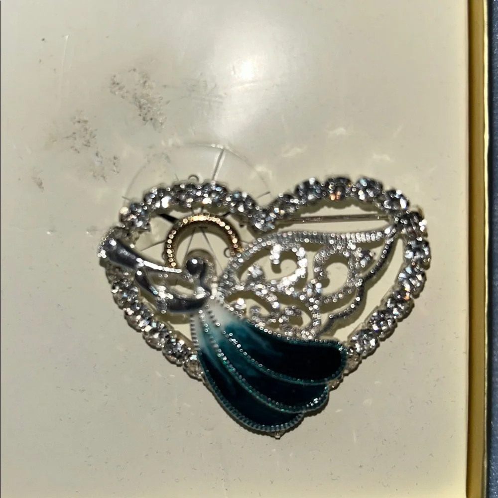 Napier Heart-Shaped Angel Brooch with Enamel and Rhinestones